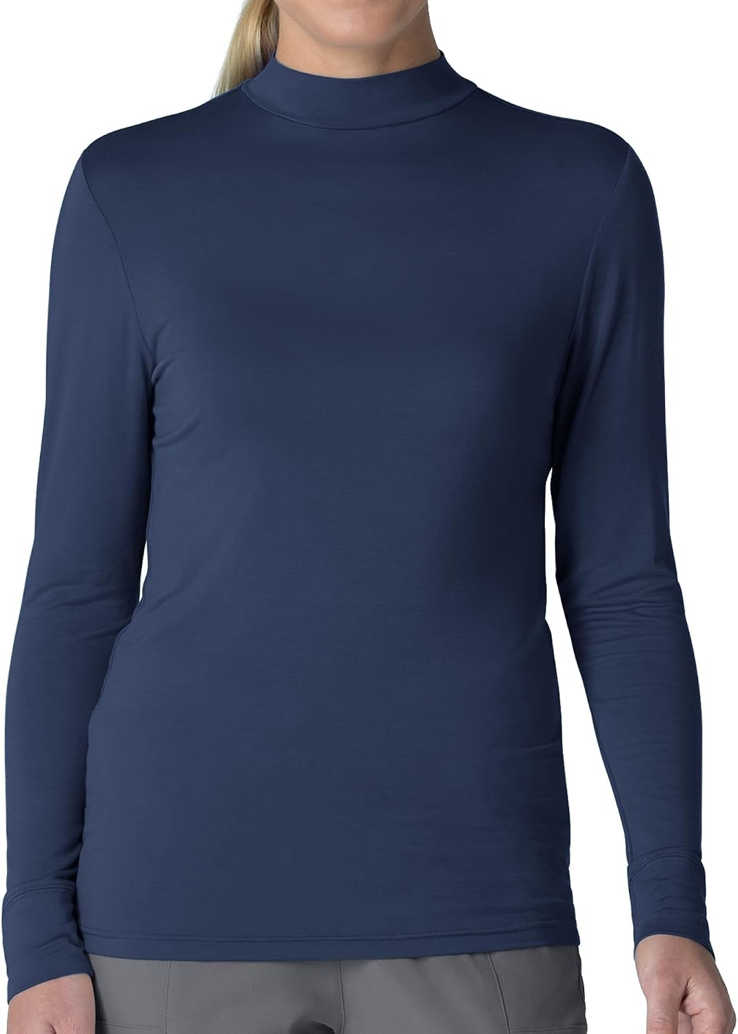 image:imageWink Layers Womens Long Sleeve Mock Neck Silky TeeNavy