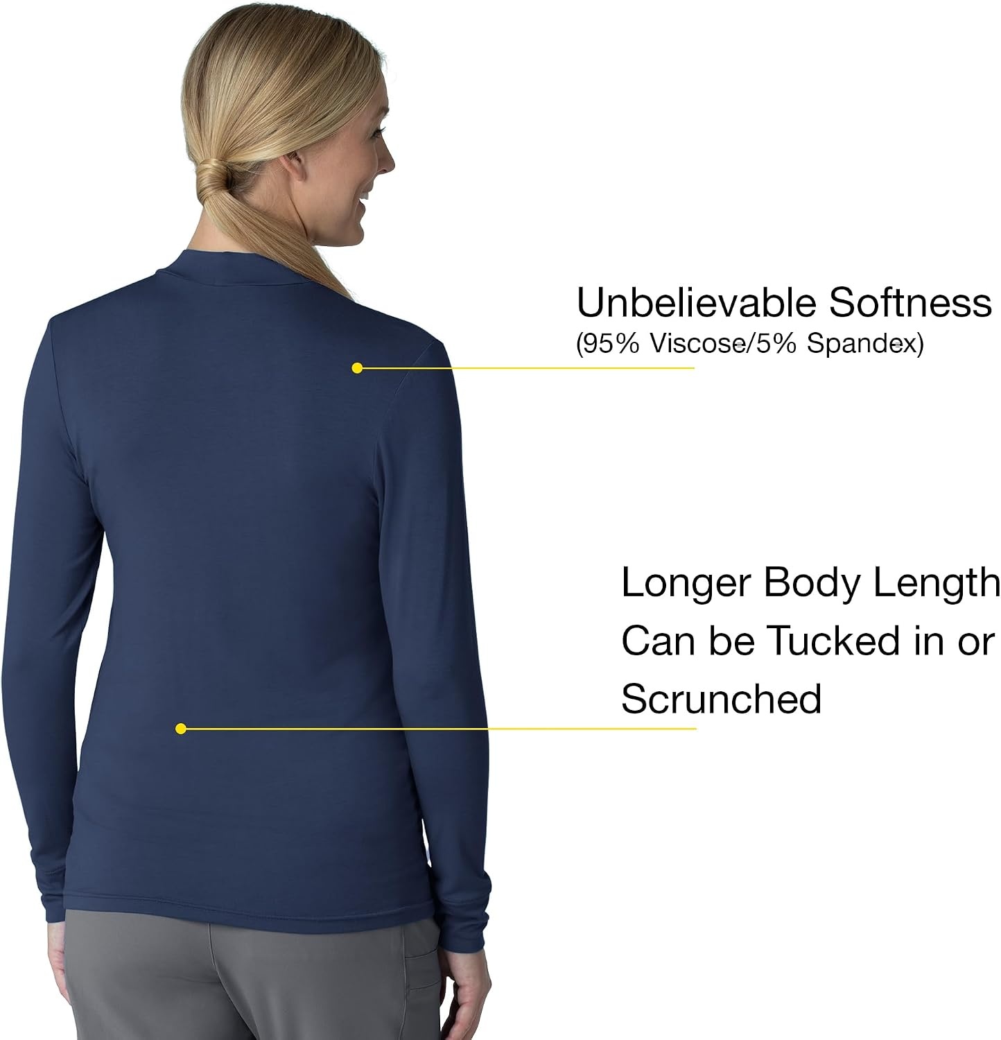 image:imageWink Layers Womens Long Sleeve Mock Neck Silky TeeNavy
