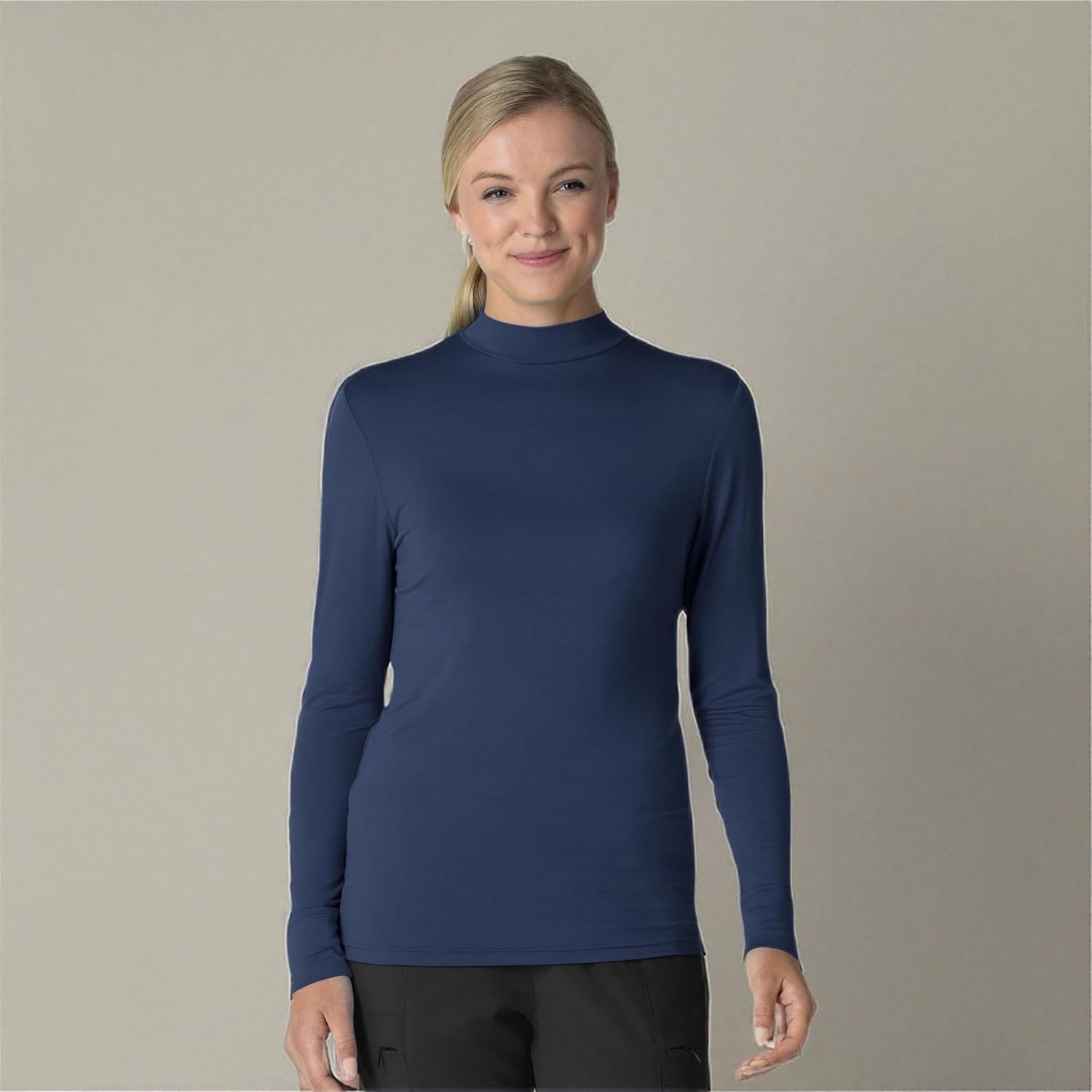 image:imageWink Layers Womens Long Sleeve Mock Neck Silky TeeNavy
