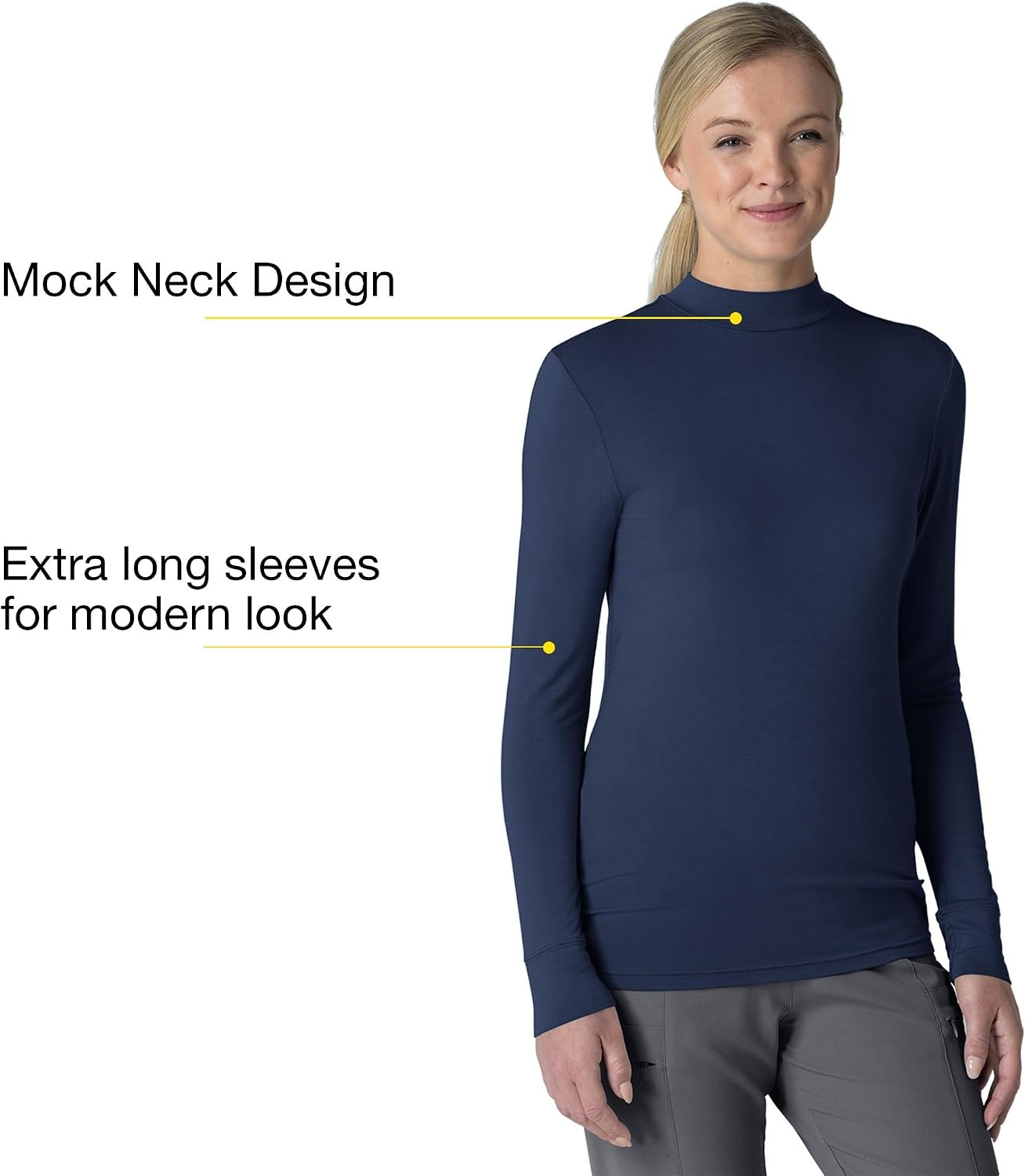 image:imageWink Layers Womens Long Sleeve Mock Neck Silky TeeNavy