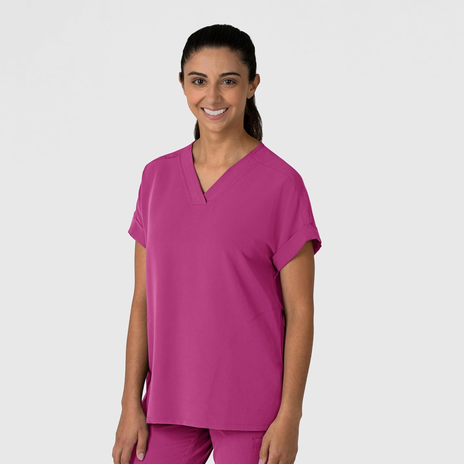 image:imageWink Nova Womens Drop Shoulder Boxy Scrub Top Raspberry XS