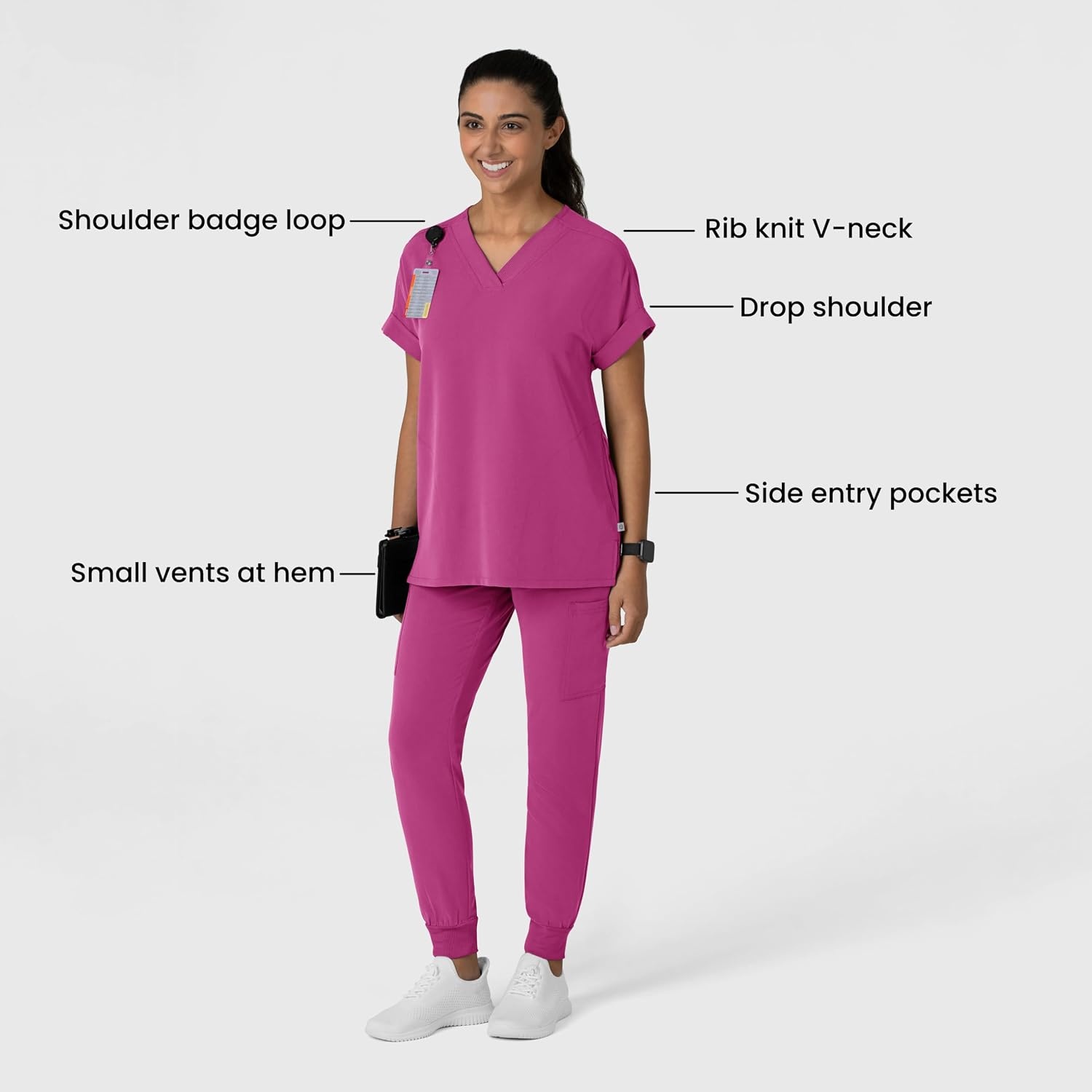 image:imageWink Nova Womens Drop Shoulder Boxy Scrub Top Raspberry XS