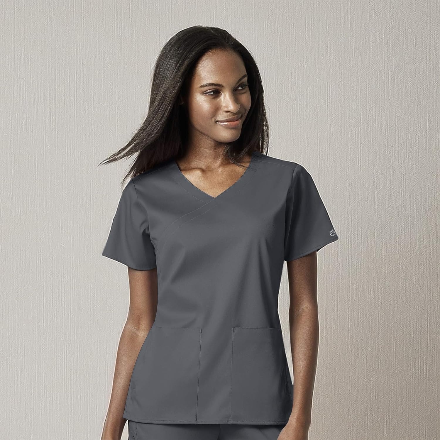 image:imageWink PRO Womens 4 Pocket Wrap Scrub TopPewter