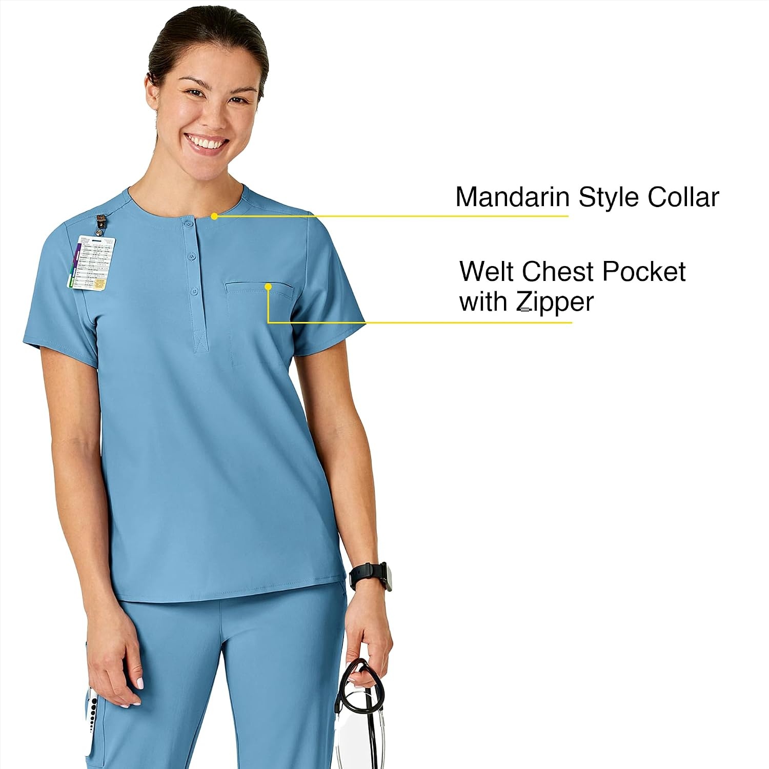 image:imageWink Renew Womens Mandarin Collar Tuckin Scrub TopBay Blue