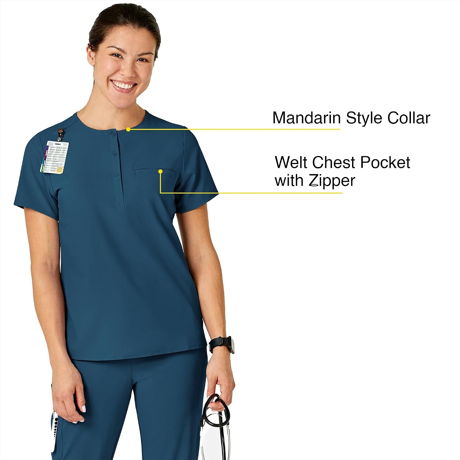 image:imageWink Renew Womens Mandarin Collar Tuckin Scrub TopCaribbean