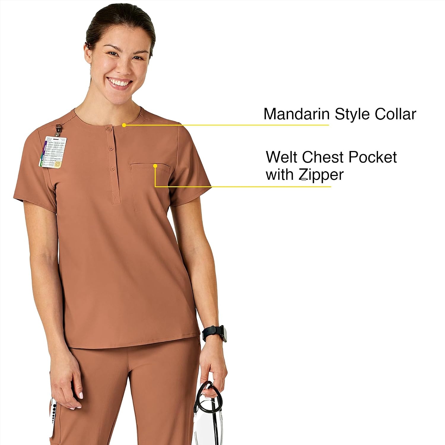 image:imageWink Renew Womens Mandarin Collar Tuckin Scrub TopClay