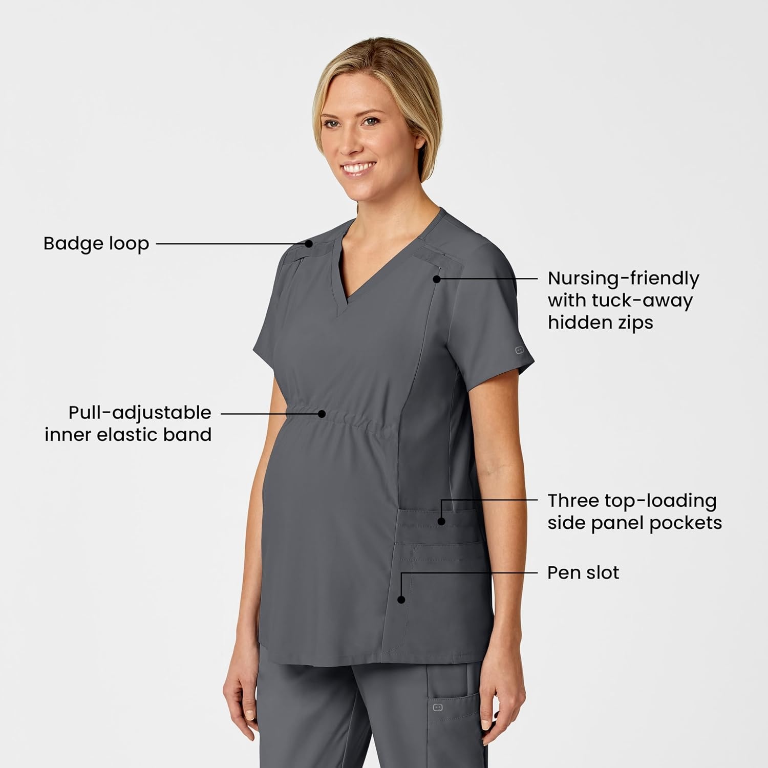 image:imageWink W123 Maternity VNeck Scrub TopPewter
