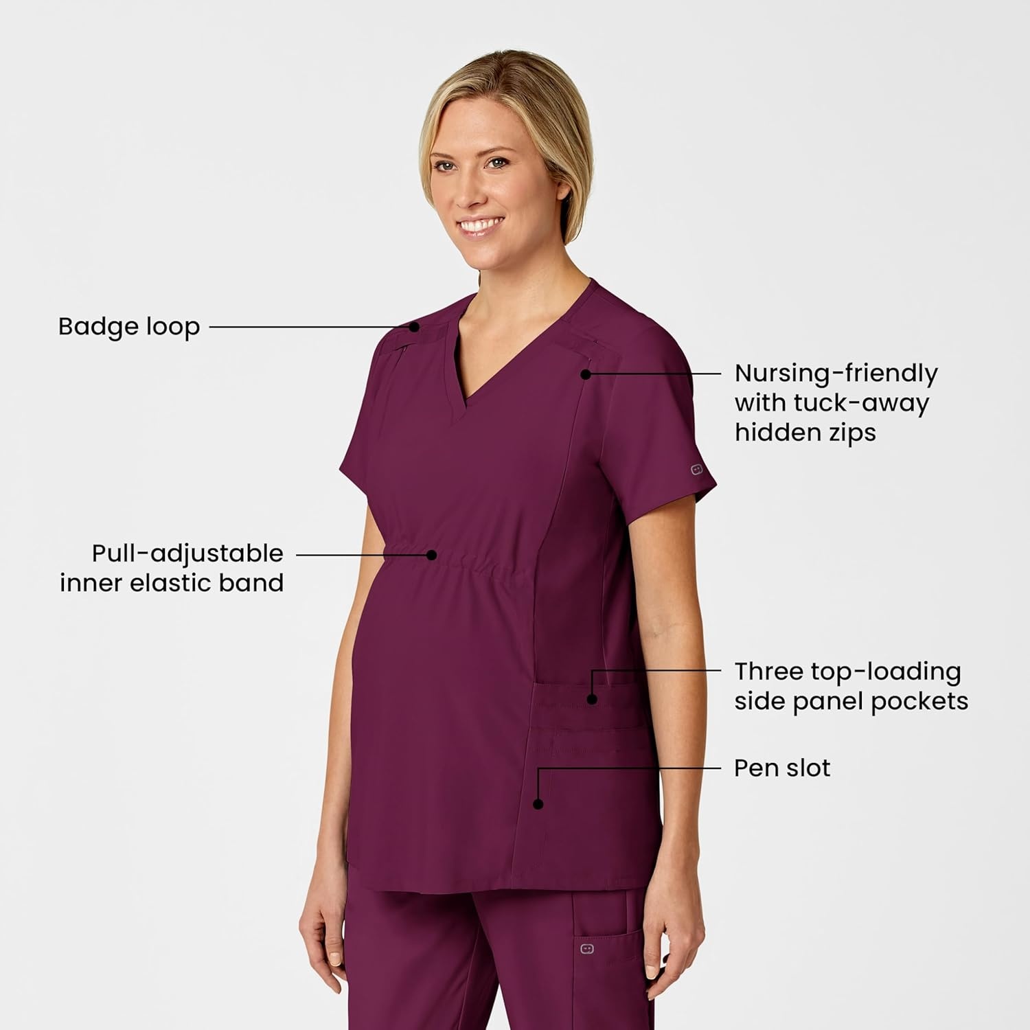 image:imageWink W123 Maternity VNeck Scrub TopWine