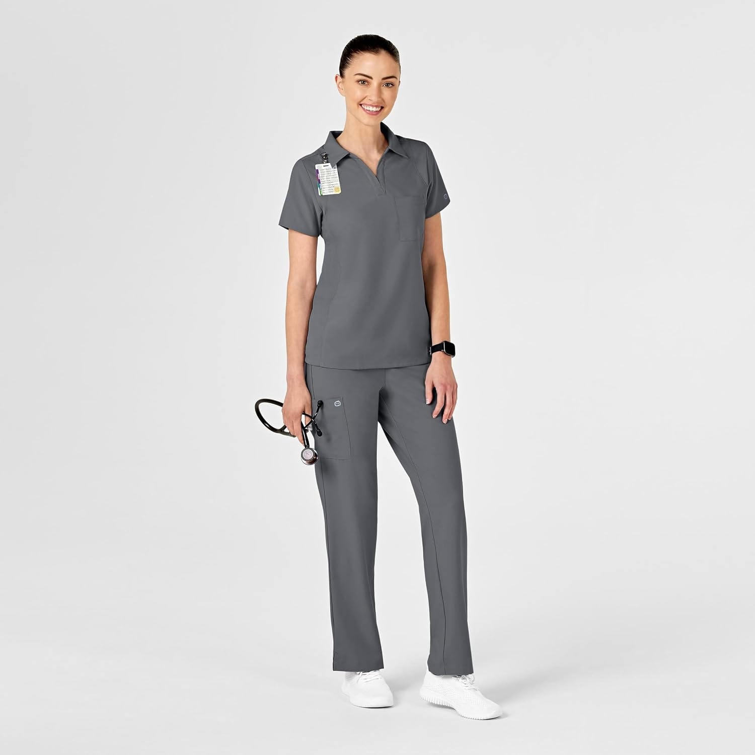 image:imageWink W123 Womens Collar Scrub TopPewter