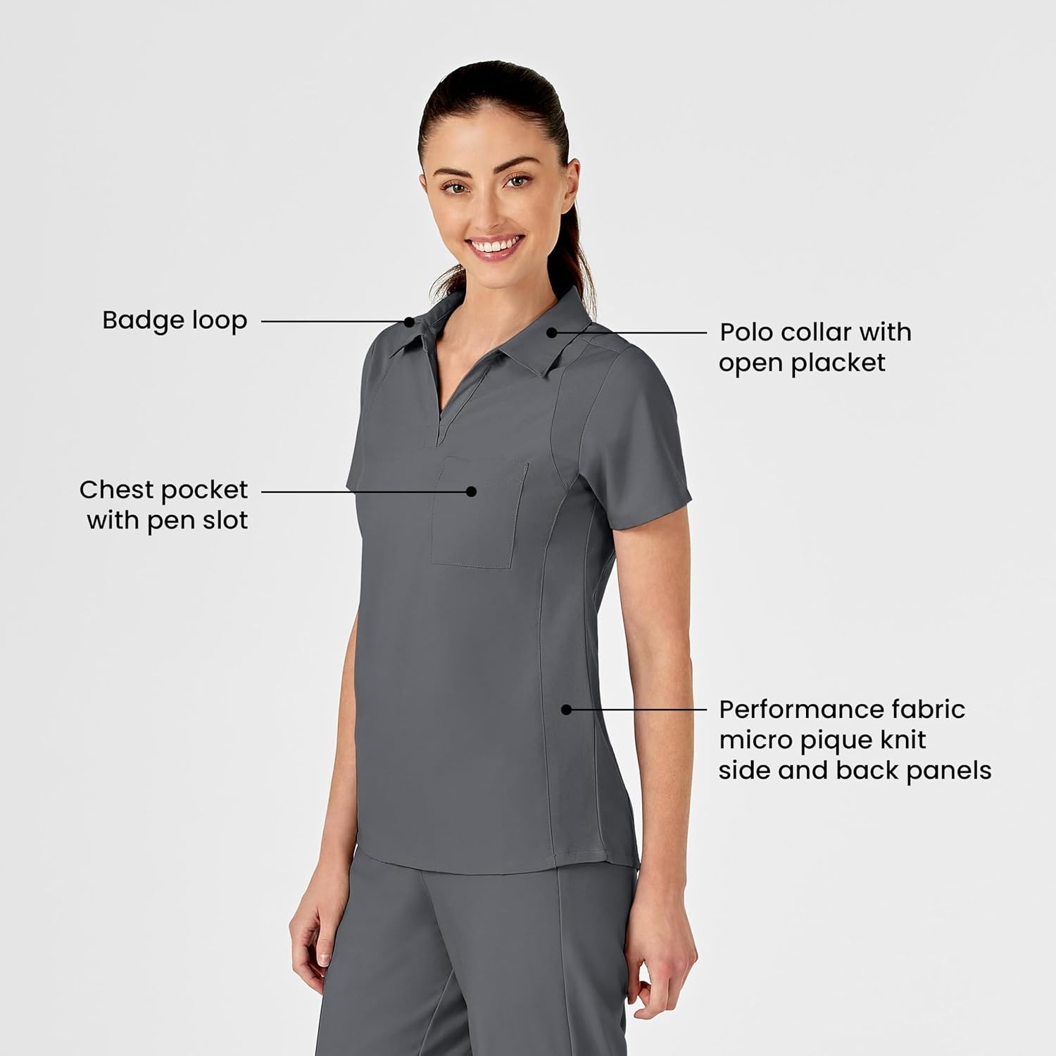 image:imageWink W123 Womens Collar Scrub TopPewter