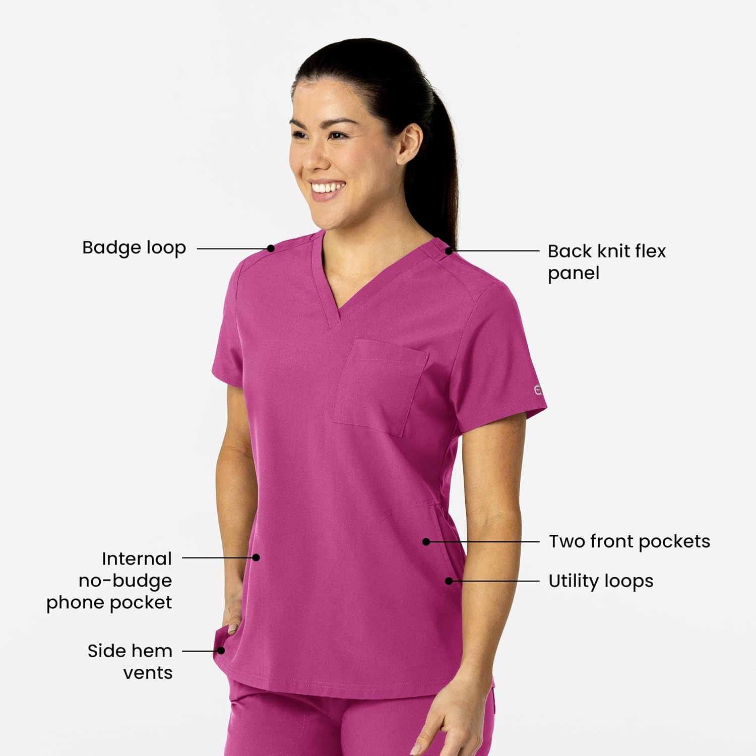 image:imageWink W123 Womens FlexnReach VNeck Scrub Top Raspberry S
