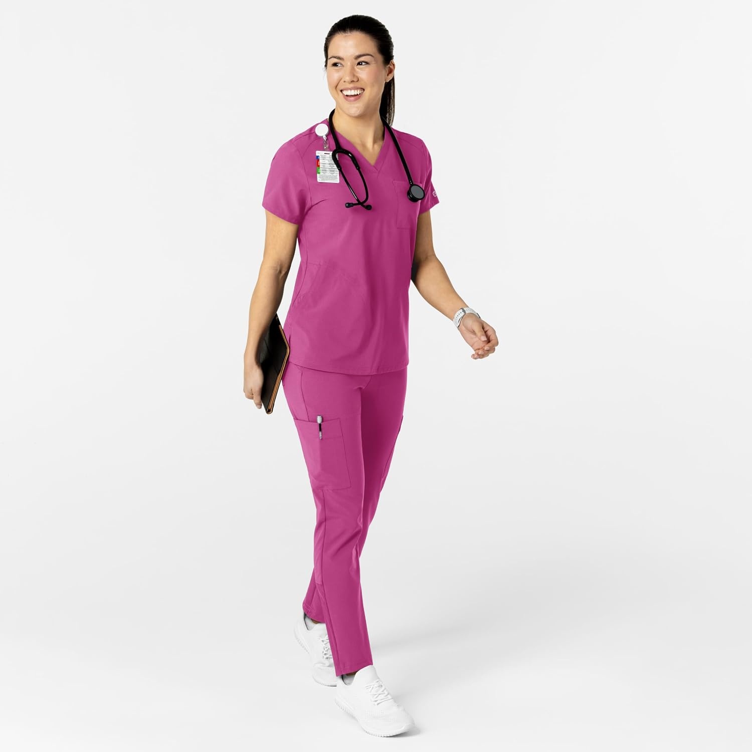 image:imageWink W123 Womens FlexnReach VNeck Scrub Top Raspberry S