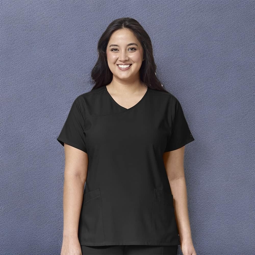 image:imageWink W123 Womens YNeck Wrap Scrub TopBlack