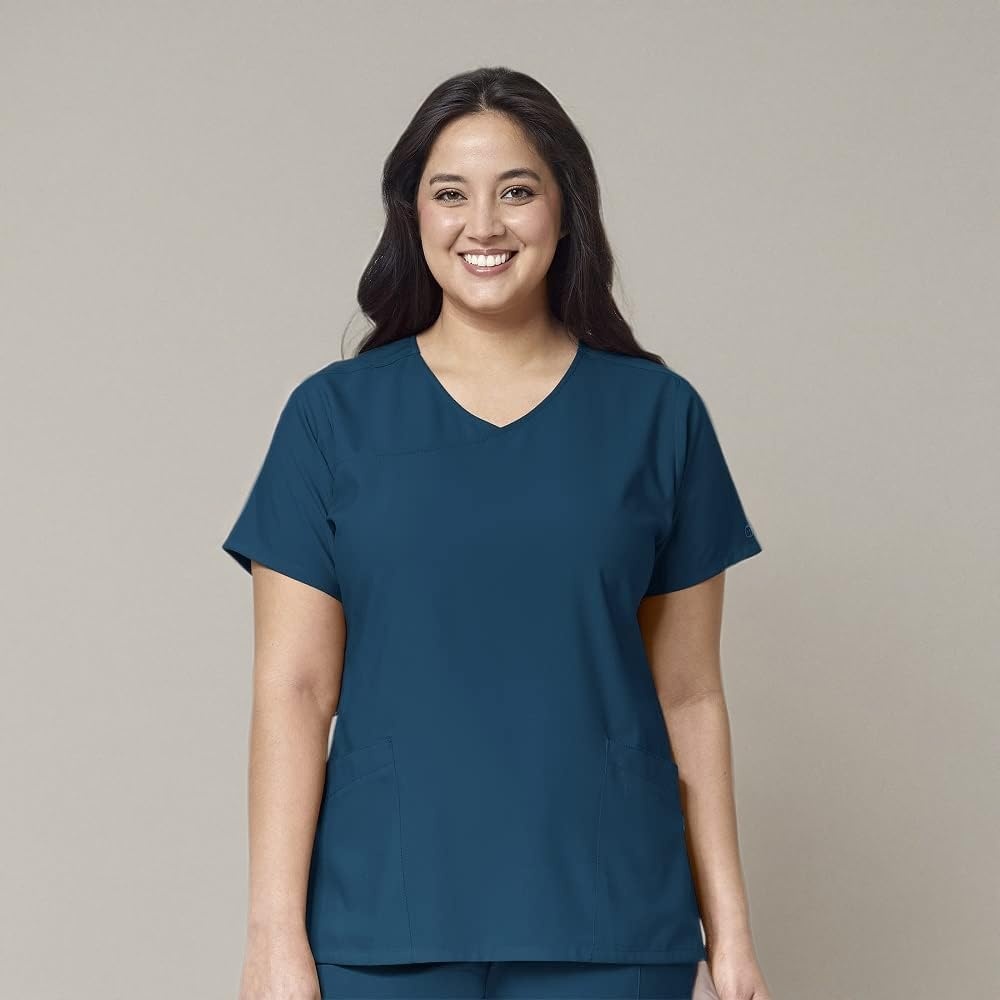 image:imageWink W123 Womens YNeck Wrap Scrub TopCaribbean Blue