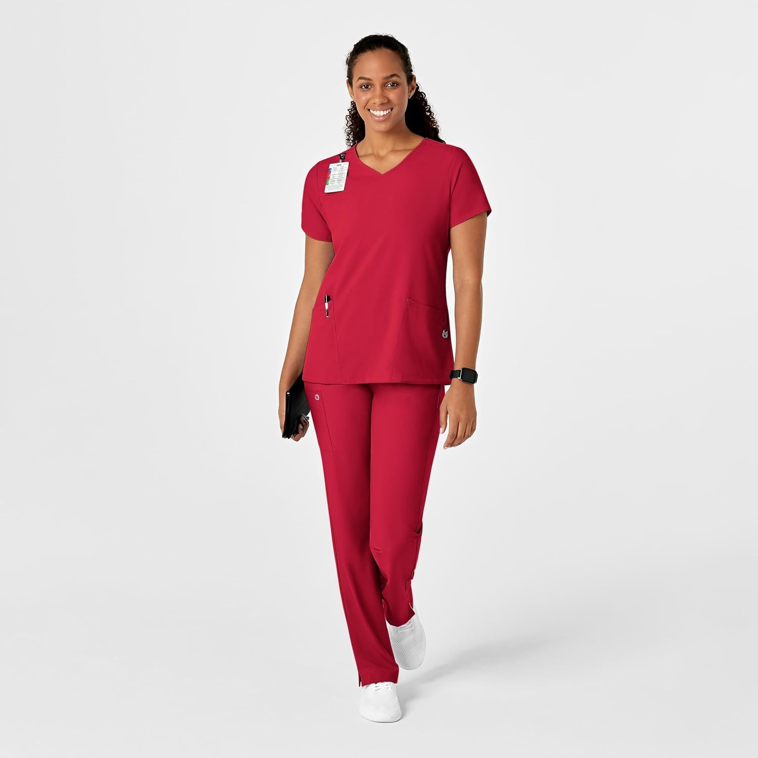 image:imageWink W123 Womens YNeck Wrap Scrub TopRed