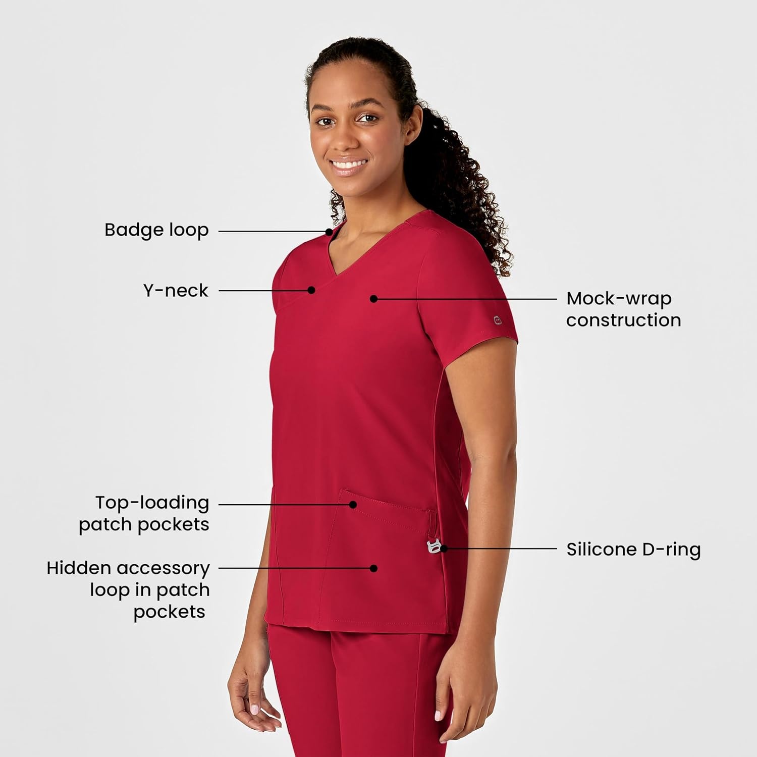 image:imageWink W123 Womens YNeck Wrap Scrub TopRed