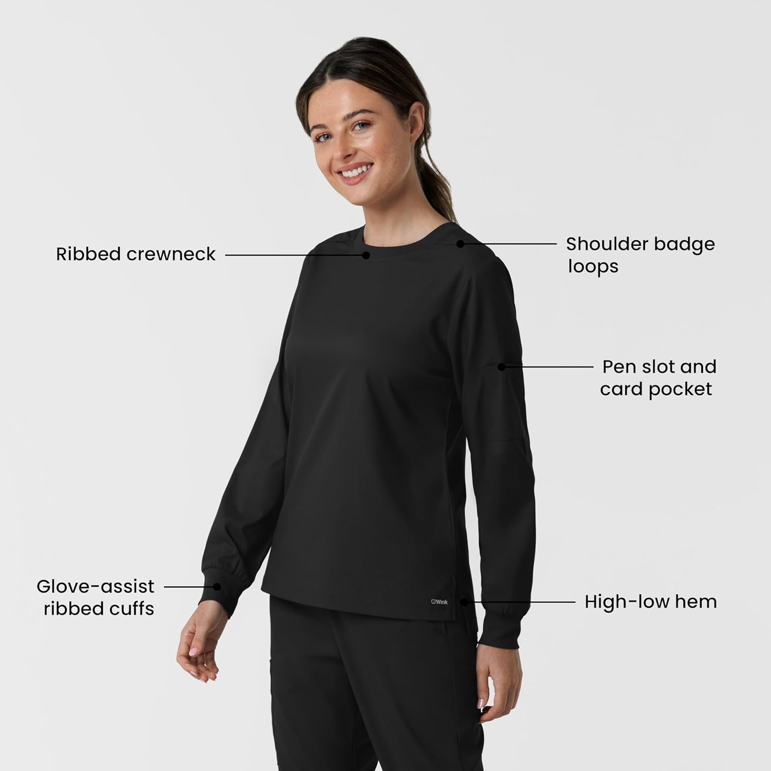 image:imageWink Womens Womens Classic Long Sleeve Scrub TeeBlack