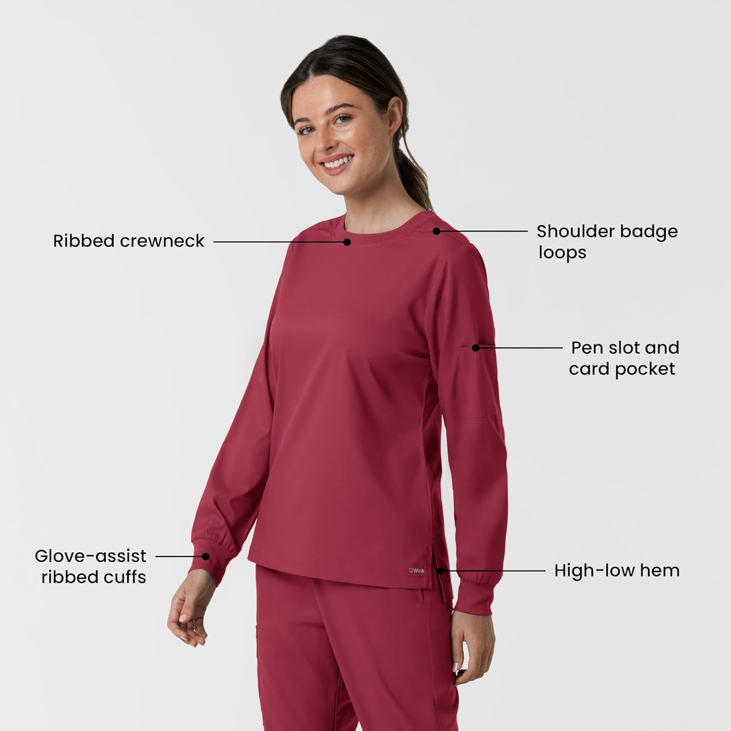 image:imageWink Womens Womens Classic Long Sleeve Scrub TeeRuby