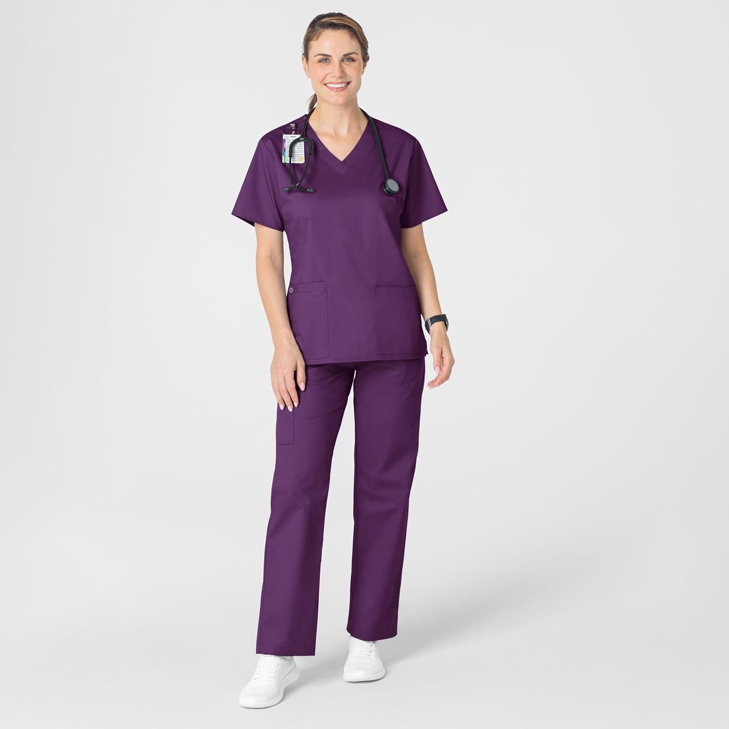 image:imageWink WonderWORK Scrubs for Women VNeck Scrub Tops Eggplant L