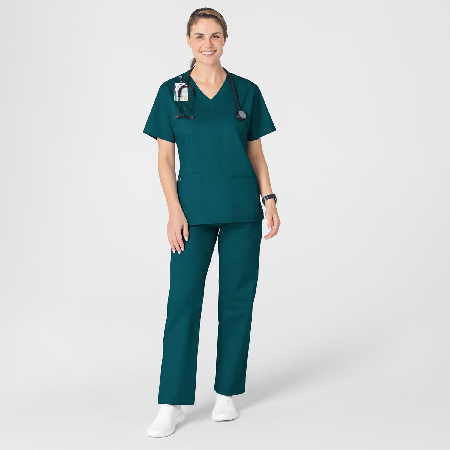 image:imageWink WonderWORK Womens VNeck Scrub Top Caribbean Blue S