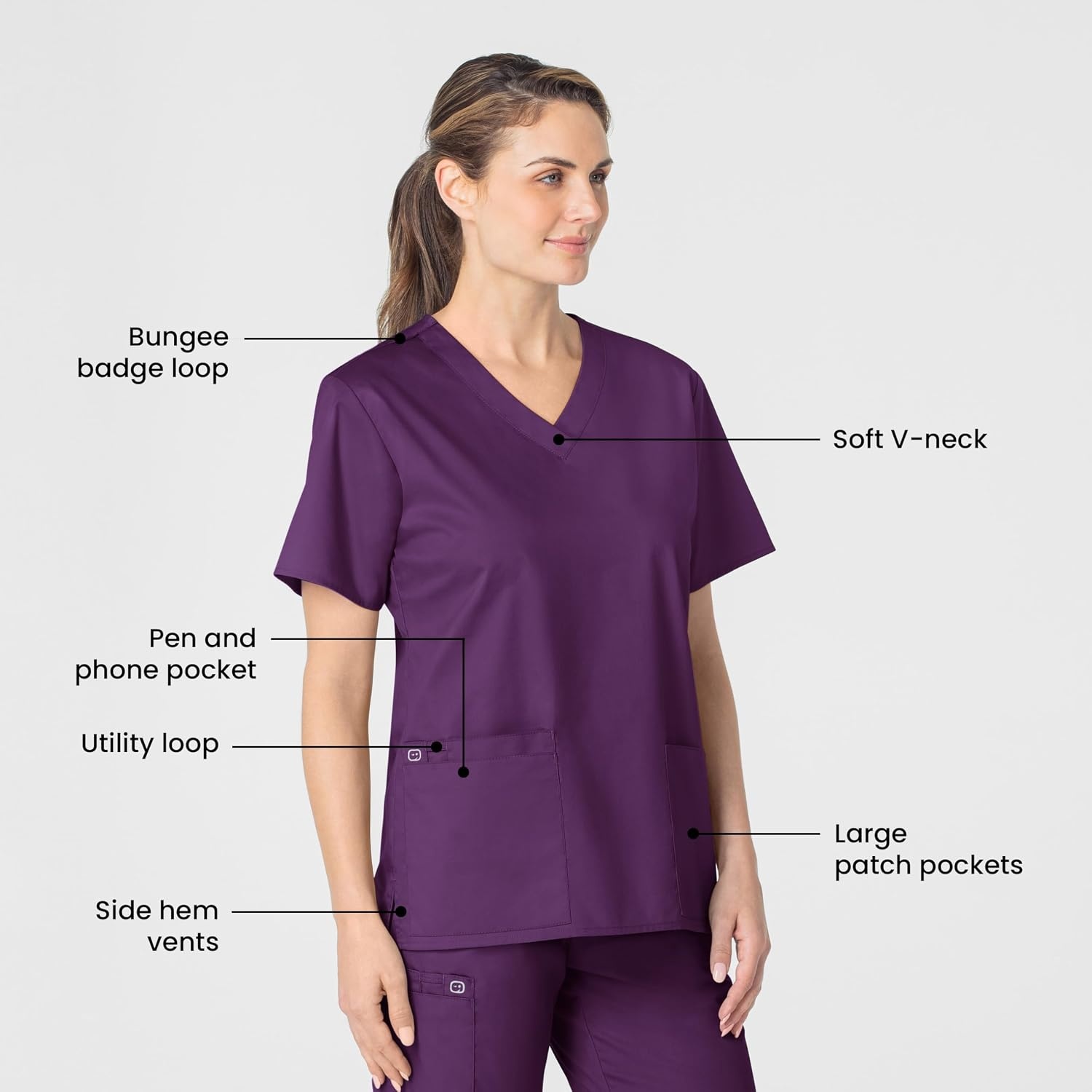 image:imageWink WonderWORK Womens VNeck Scrub Top Eggplant S