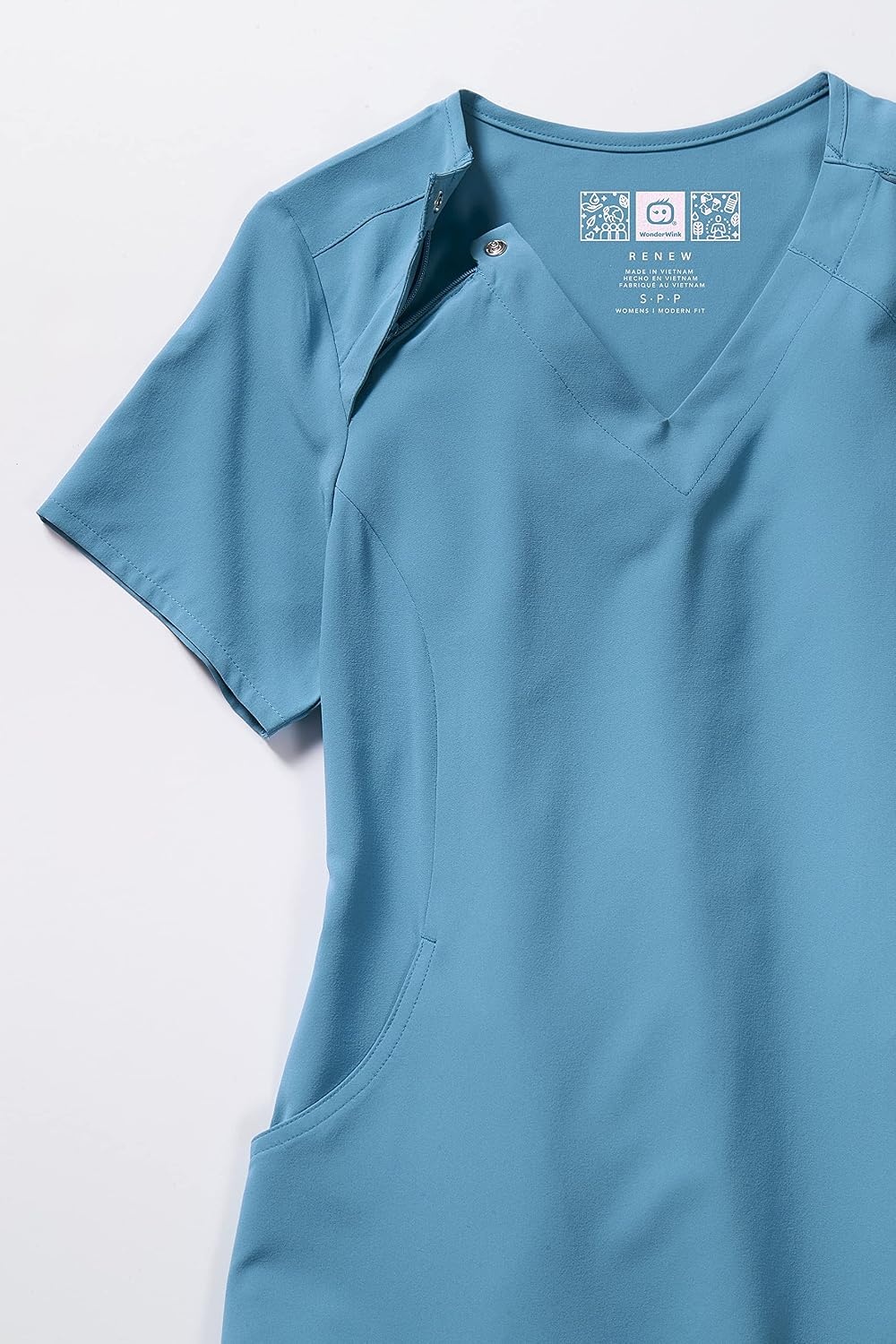 image:imageWonderWink Mens Renew Womens Zip Accent Scrub TopBay Blue