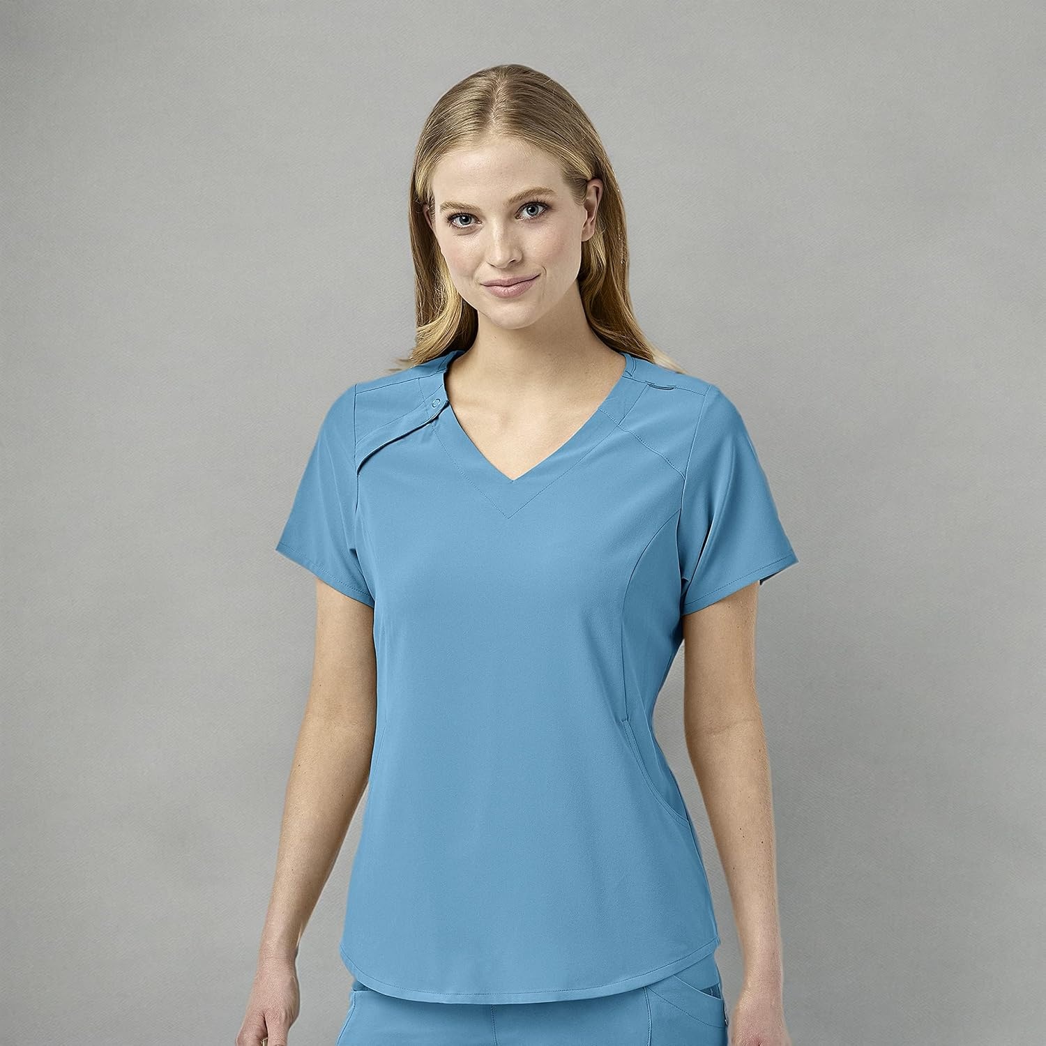 image:imageWonderWink Mens Renew Womens Zip Accent Scrub TopBay Blue