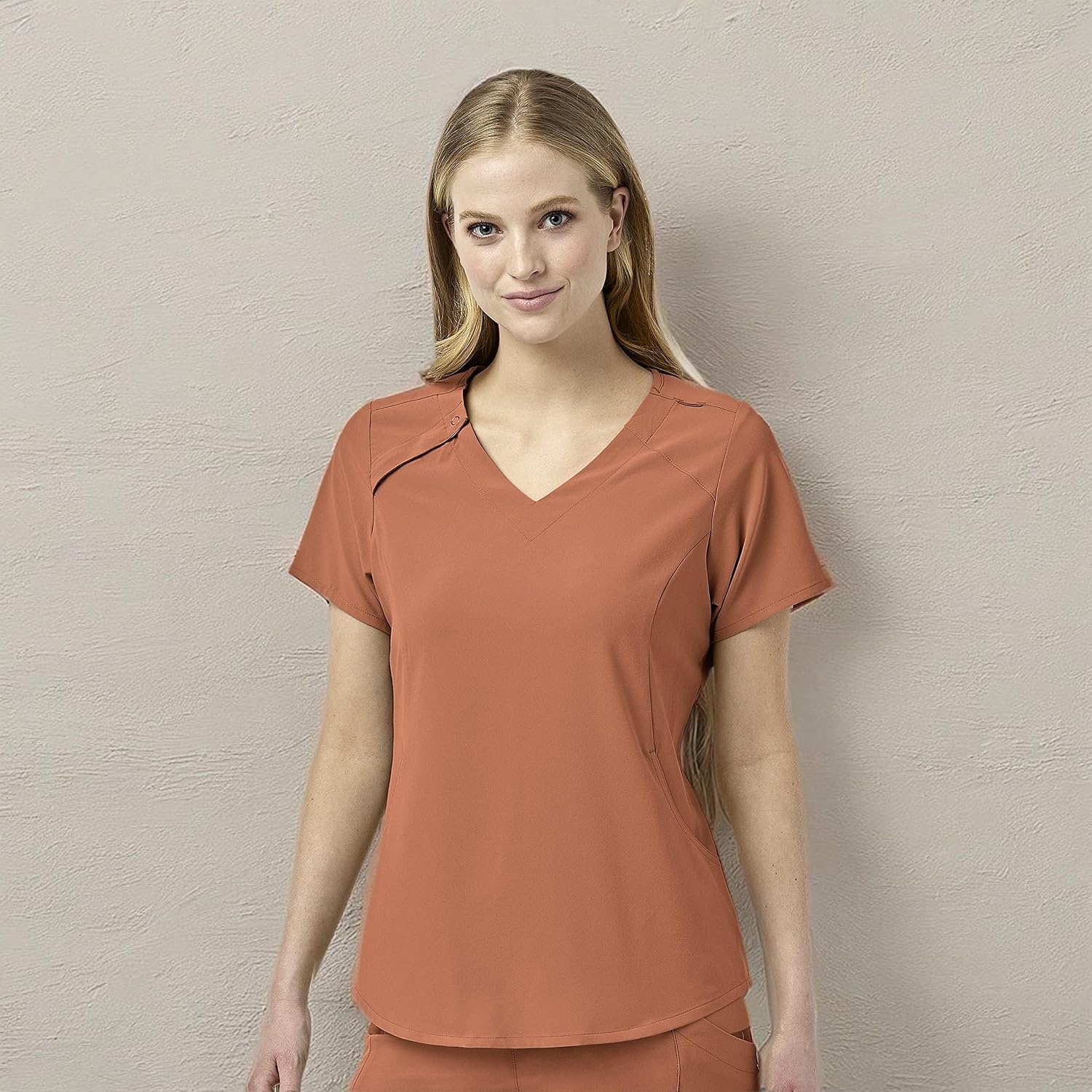 image:imageWonderWink Mens Renew Womens Zip Accent Scrub TopClay
