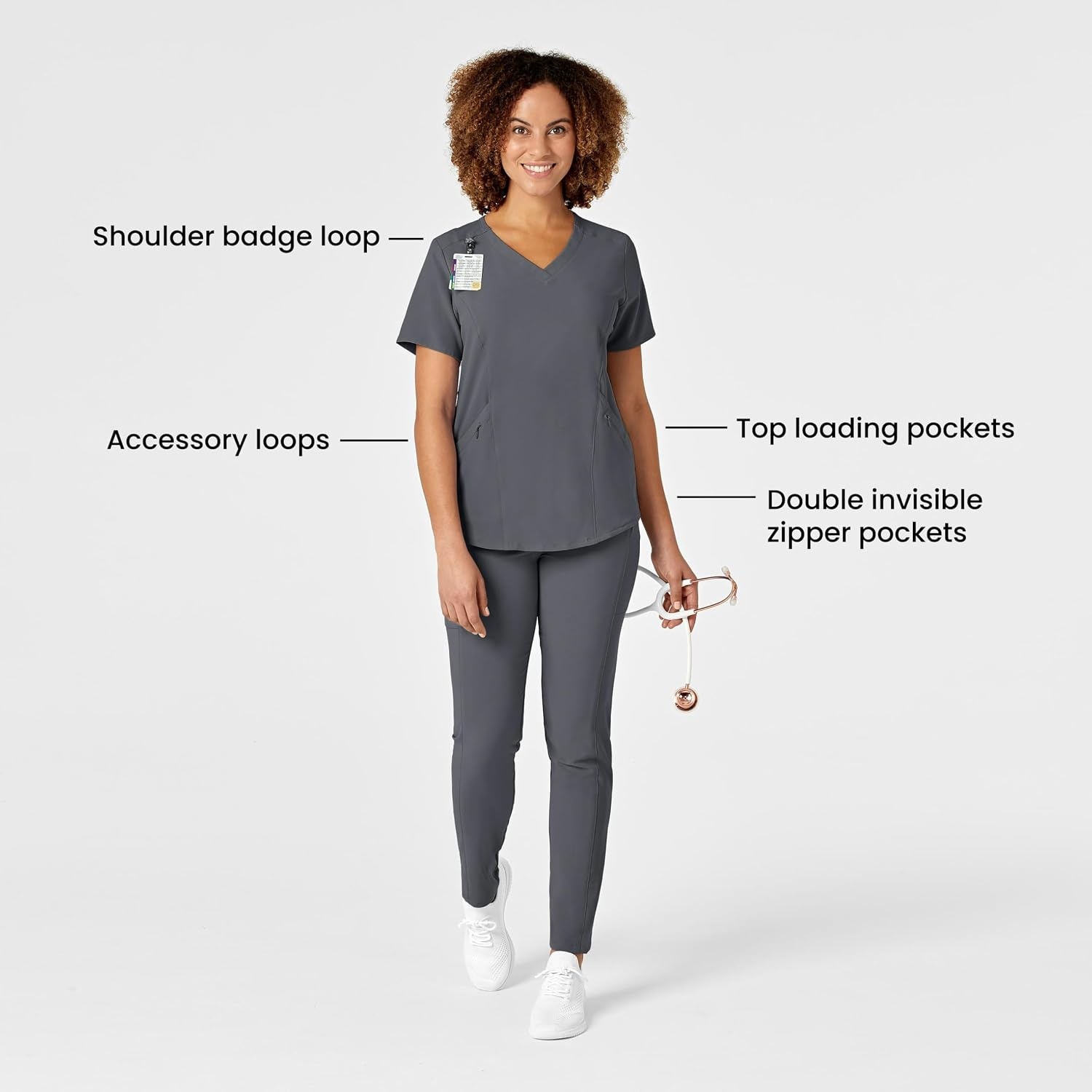 image:imageWonderWink RENEW Womens VNeck Scrub Top Pewter XS