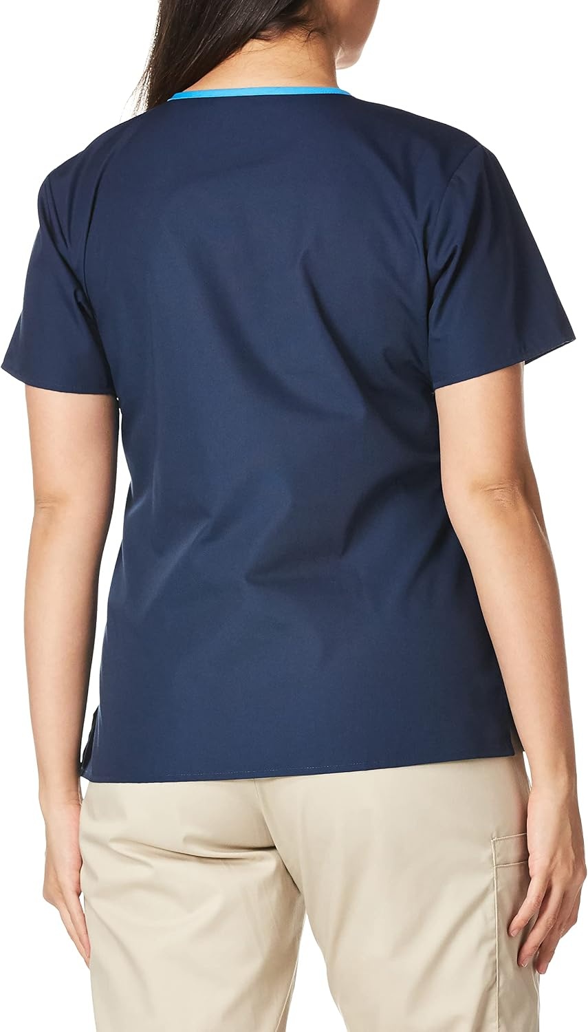 image:imageWonderWink Womens Charlie 5 Pocket YNeck Wrap Top Navy XXLarge