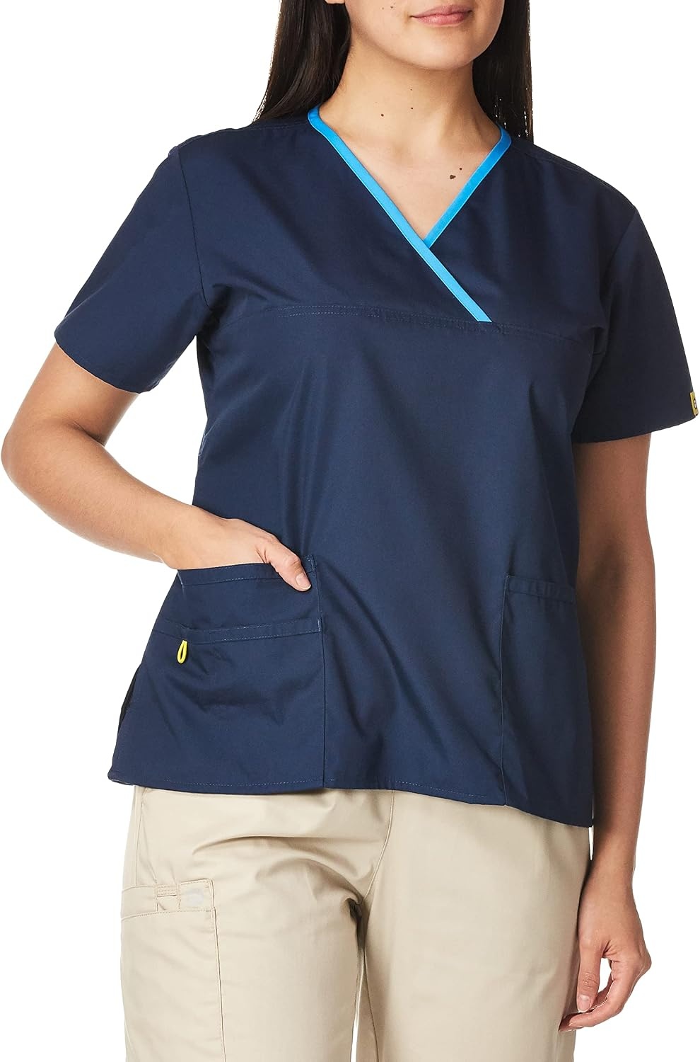 image:imageWonderWink Womens Charlie 5 Pocket YNeck Wrap Top Navy XXLarge