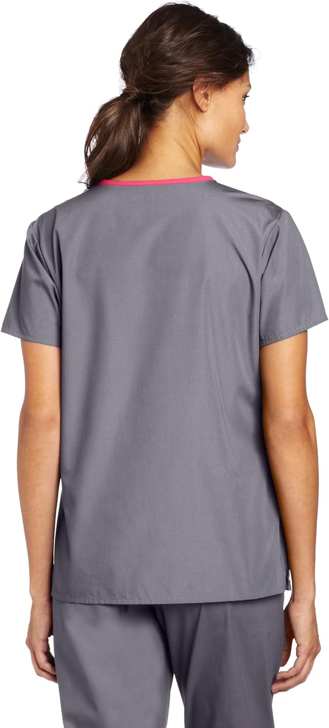 image:imageWonderWink Womens Charlie 5 Pocket YNeck Wrap Top Pewter Medium
