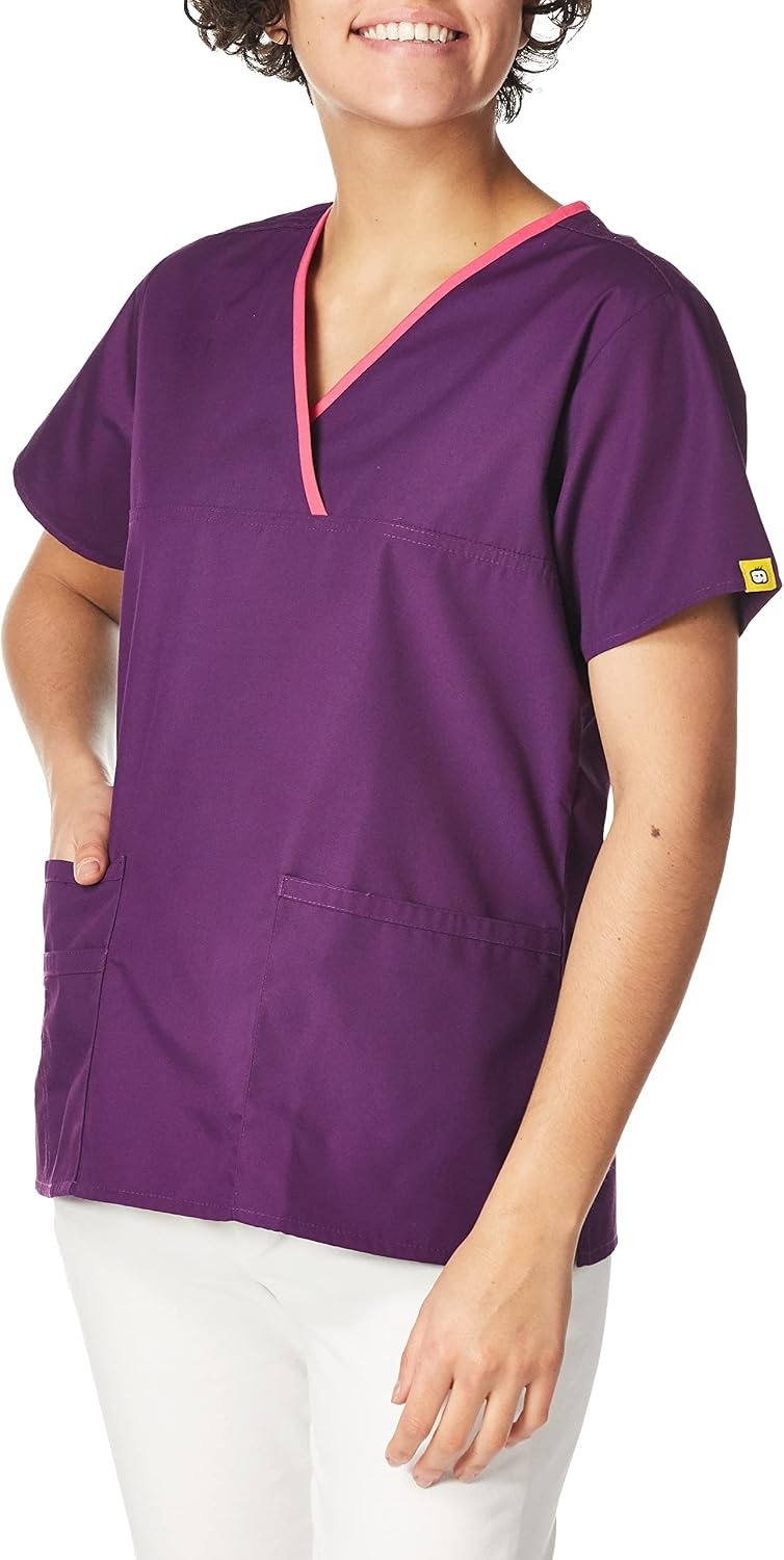 image:imageWonderWink Womens Scrubs Charlie 5 Pocket YNeck Wrap Top Eggplant XLarge