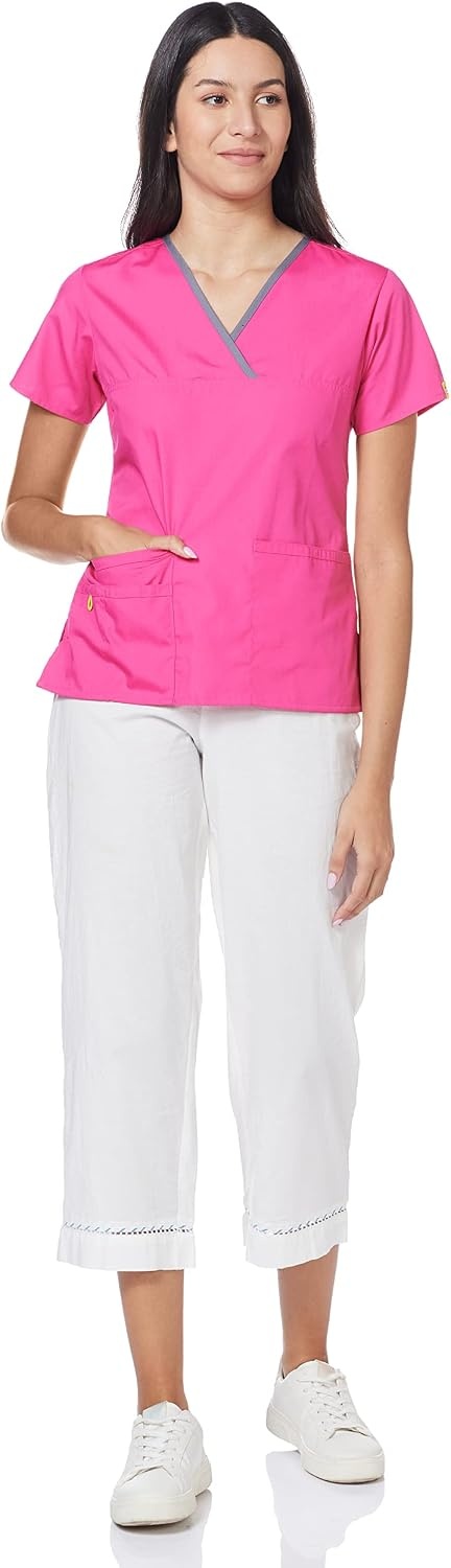 image:imageWonderWink Womens Scrubs Charlie 5 Pocket YNeck Wrap Top Hot Pink XXLarge