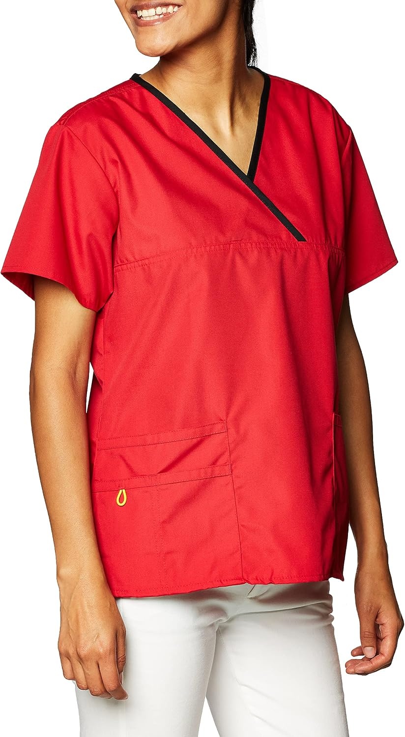image:imageWonderWink Womens Scrubs Charlie 5 Pocket YNeck Wrap Top Red Small