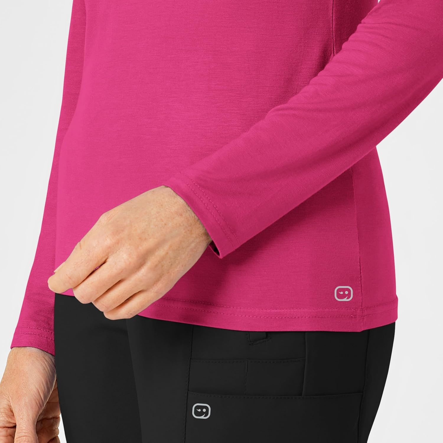 image:imageWonderWink womens Wonderwink Silky Long Sleeve Tee medical scrubs shirts Hot Pink Large US