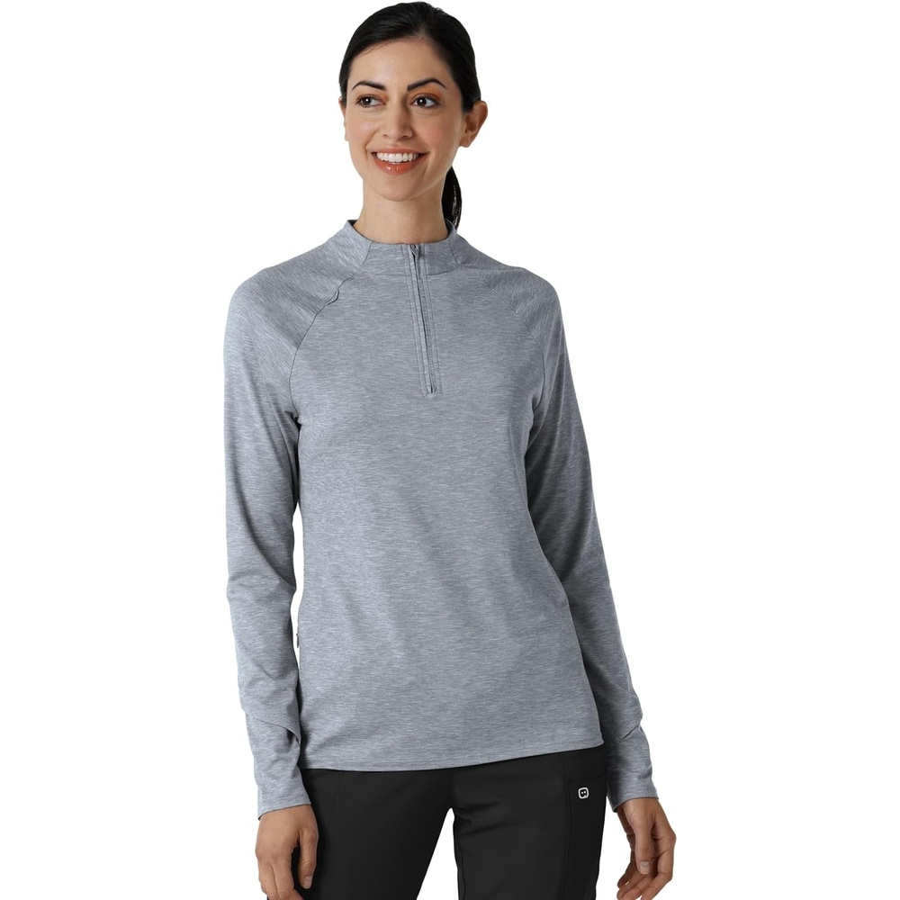 image:imageWINK Layers Womens Watch Window Quarter Zip Scrub TopGrey Heather