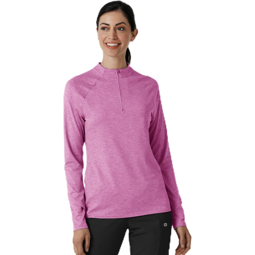 image:imageWINK Layers Womens Watch Window Quarter Zip Scrub TopRaspberry Heather