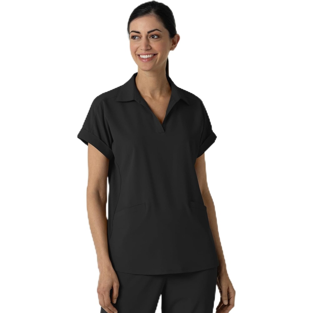 image:imageWINK Renew Womens FlexnReach Collared Scrub TopBlack