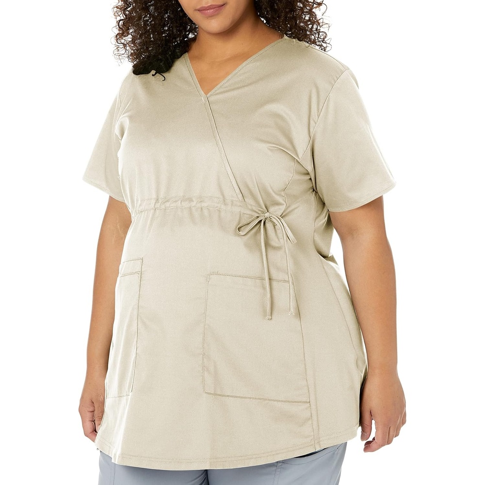 image:imageWINK WonderWORK Maternity Mock Wrap Scrub Top Khaki XL