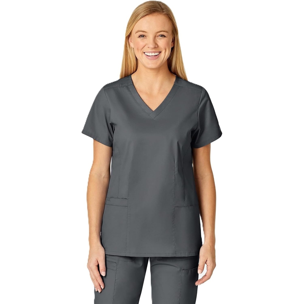 image:imageWINK WonderWORK Womens Shaped VNeck Scrub TopPewter