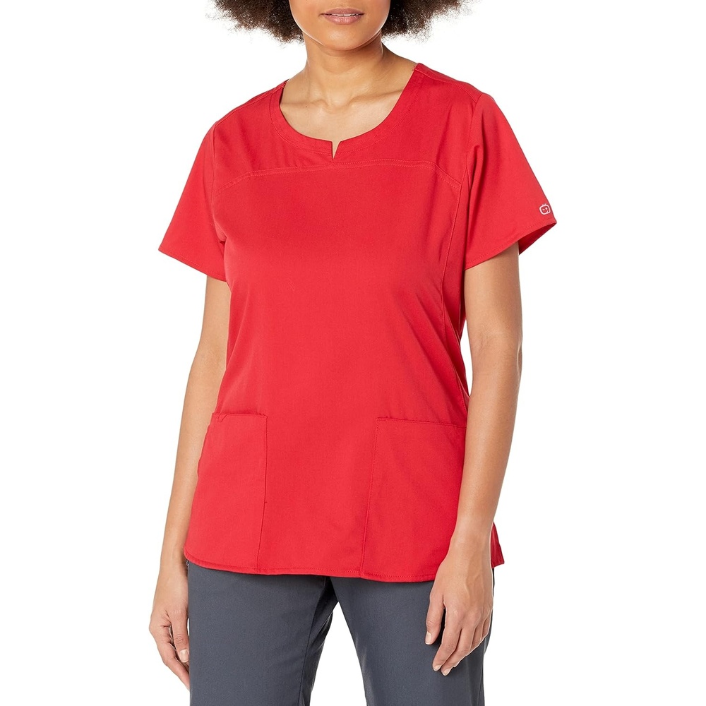 image:imageWink PRO Womens 4 Pocket Notch Neck Scrub TopRed