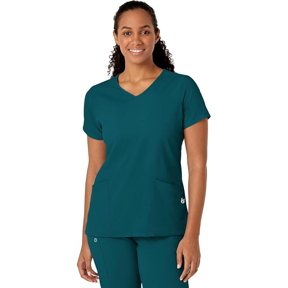 image:imageWink W123 Womens YNeck Wrap Scrub TopCaribbean Blue