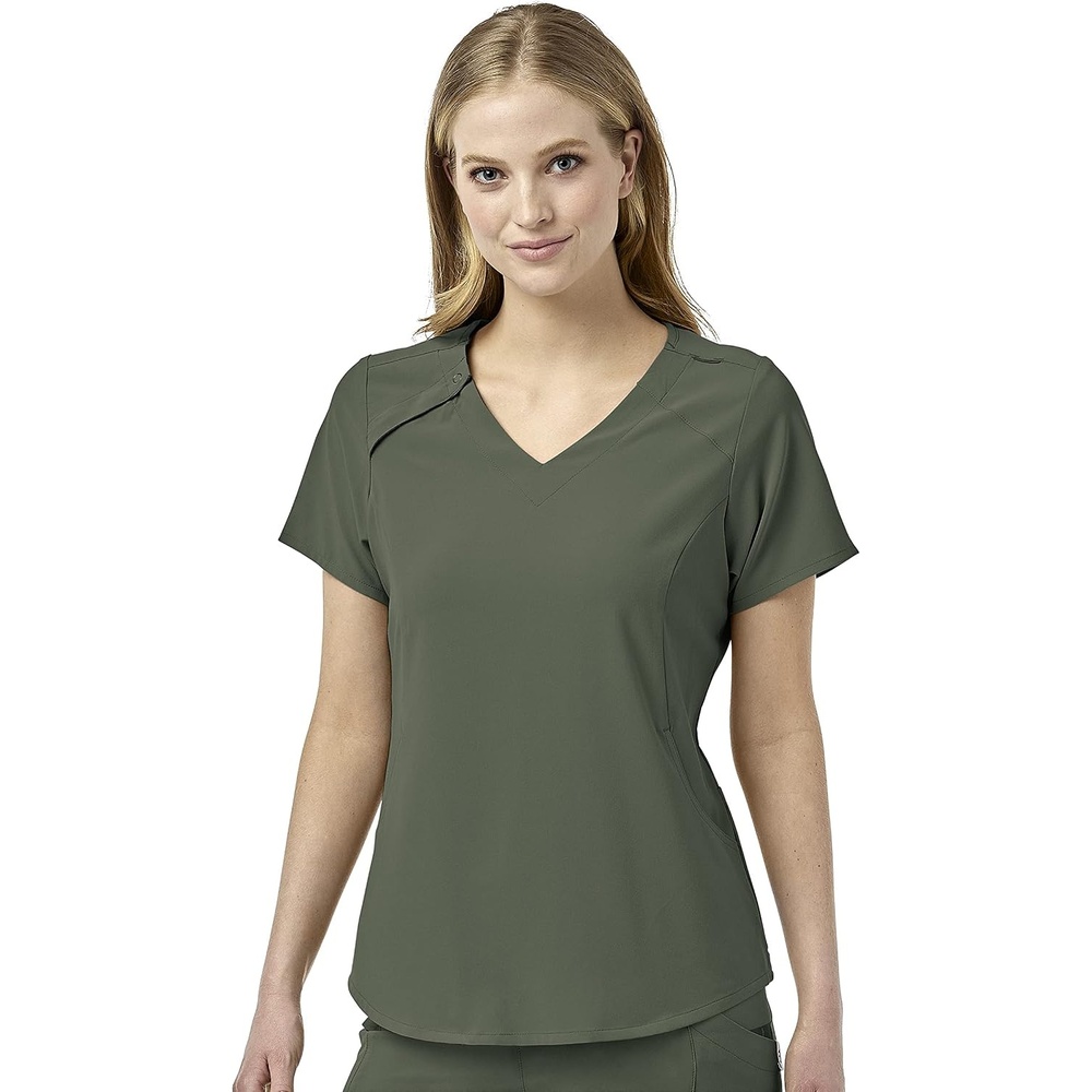 image:imageWonderWink Mens Renew Womens Zip Accent Scrub TopOlive