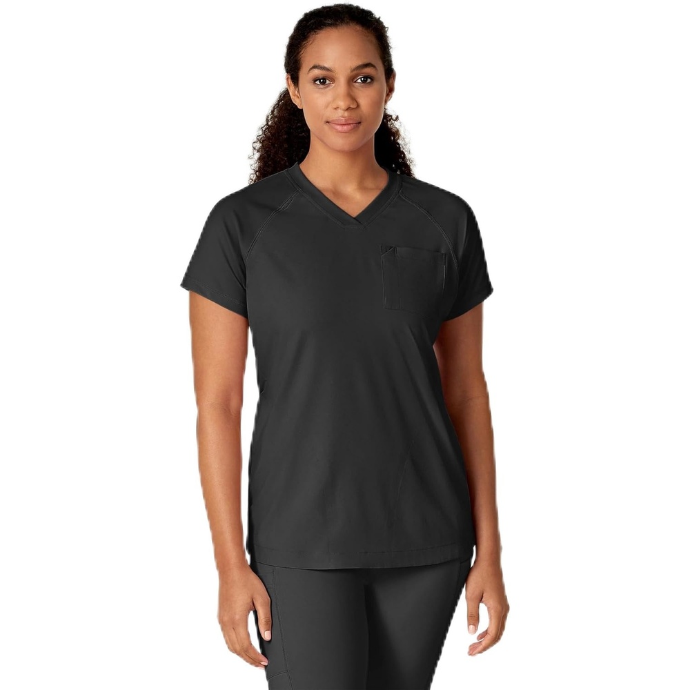 image:imageWonderWink Renew Womens Yoga VNeck Scrub Top Black 1X
