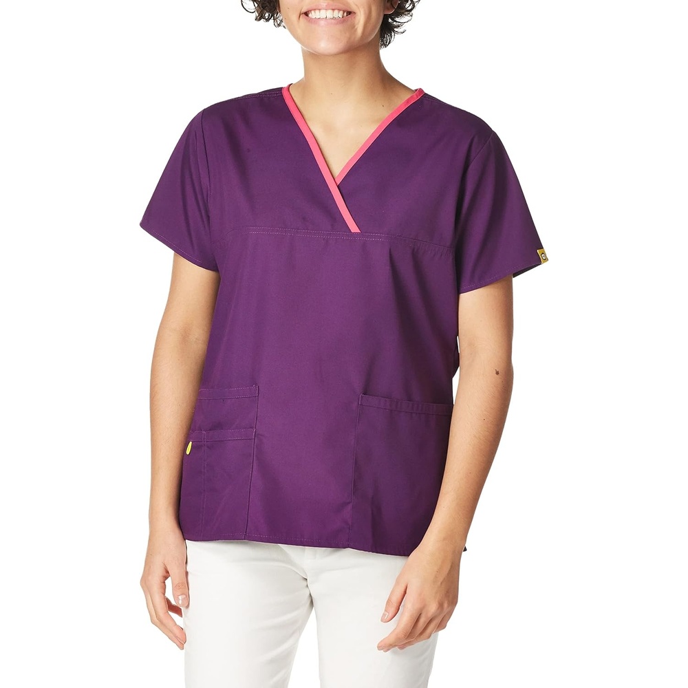 image:imageWonderWink Womens Scrubs Charlie 5 Pocket YNeck Wrap Top Eggplant XLarge