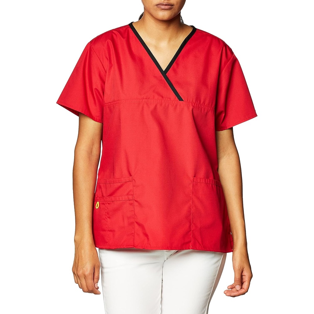 image:imageWonderWink Womens Scrubs Charlie 5 Pocket YNeck Wrap Top Red Small