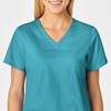 WonderWink WonderWORK Women’s Shaped V-Neck Scrub Top — Teal Blue, Large