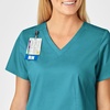 WonderWink WonderWORK Women’s Shaped V-Neck Scrub Top — Teal Blue, Large