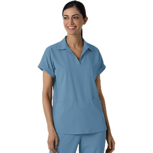 WINK Renew Women’s Flex-n-Reach Collared Scrub Top(Pacific Blue)